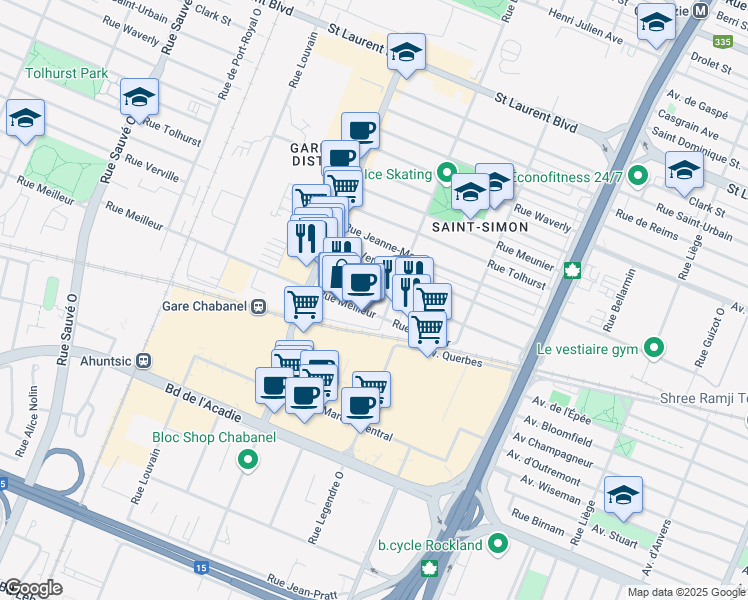 map of restaurants, bars, coffee shops, grocery stores, and more near in Montreal