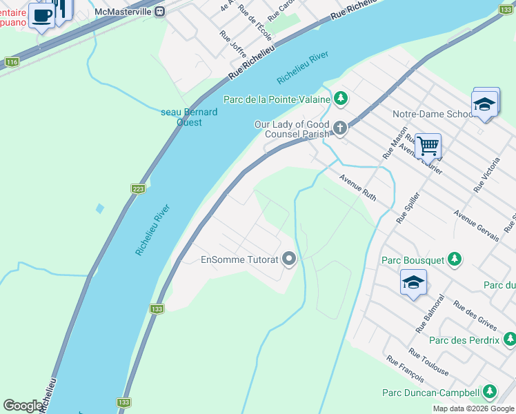 map of restaurants, bars, coffee shops, grocery stores, and more near 200 Avenue Louis-Lévesque in Otterburn Park