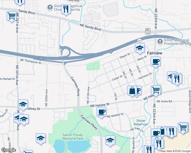 map of restaurants, bars, coffee shops, grocery stores, and more near 2009 Northeast 214th Avenue in Fairview