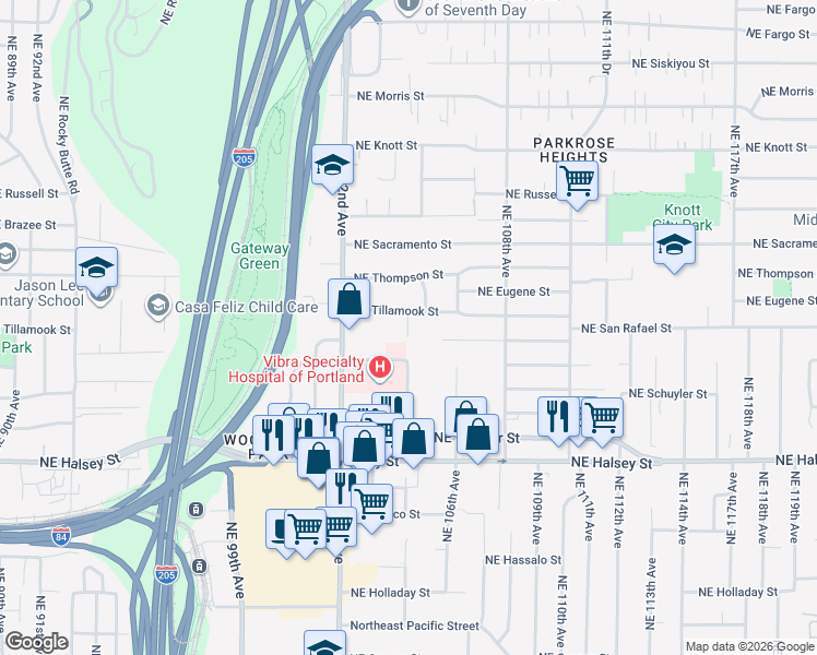 map of restaurants, bars, coffee shops, grocery stores, and more near 2001 Northeast 104th Avenue in Portland