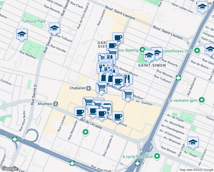 map of restaurants, bars, coffee shops, grocery stores, and more near 9250 Rue Meilleur in Montréal