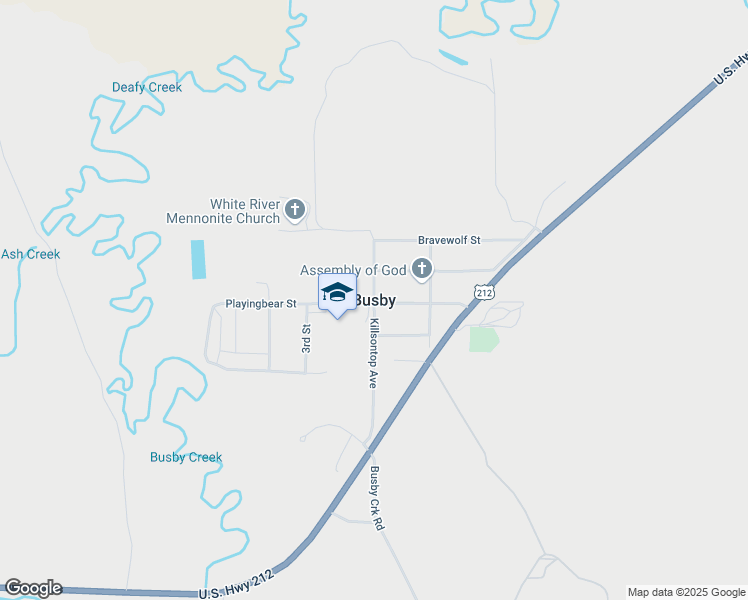 map of restaurants, bars, coffee shops, grocery stores, and more near in Busby