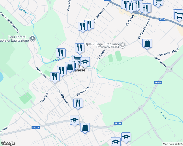 map of restaurants, bars, coffee shops, grocery stores, and more near 14 Via Unità d'Italia in Pogliano Milanese