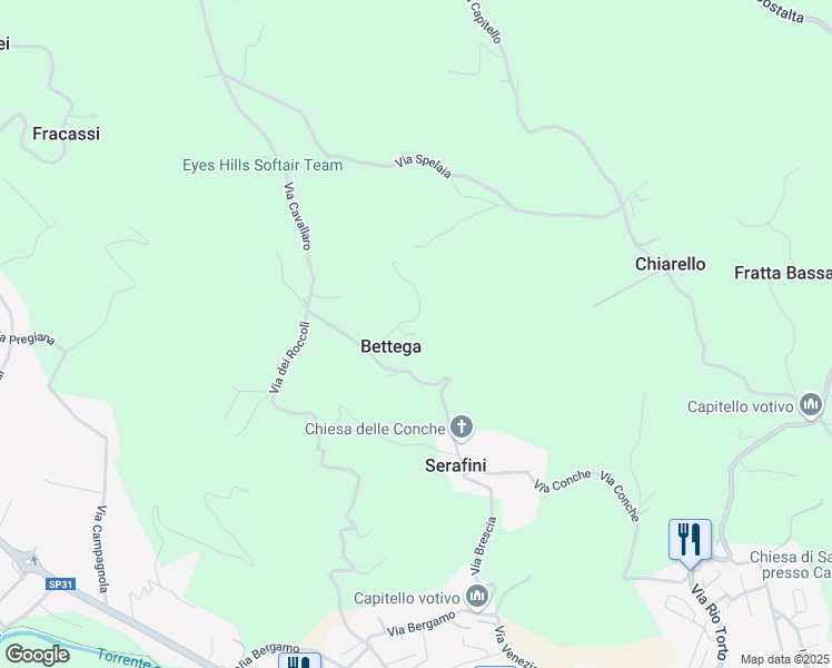 map of restaurants, bars, coffee shops, grocery stores, and more near 364 Via Conche in Bettega