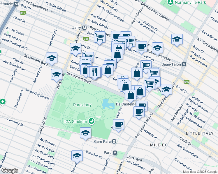 map of restaurants, bars, coffee shops, grocery stores, and more near 10 Rue Villeray in Montréal
