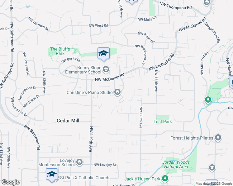 map of restaurants, bars, coffee shops, grocery stores, and more near 2442 Northwest Parnell Terrace in Portland