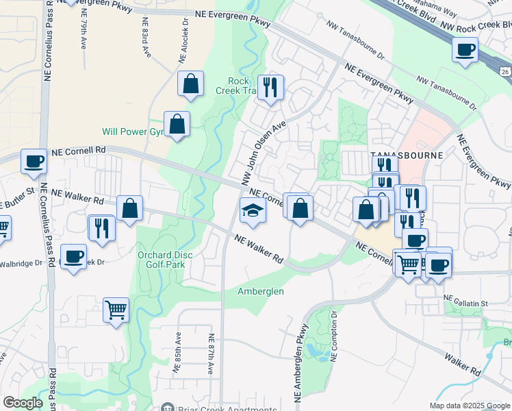 map of restaurants, bars, coffee shops, grocery stores, and more near 2430 Northwest 206th Avenue in Beaverton