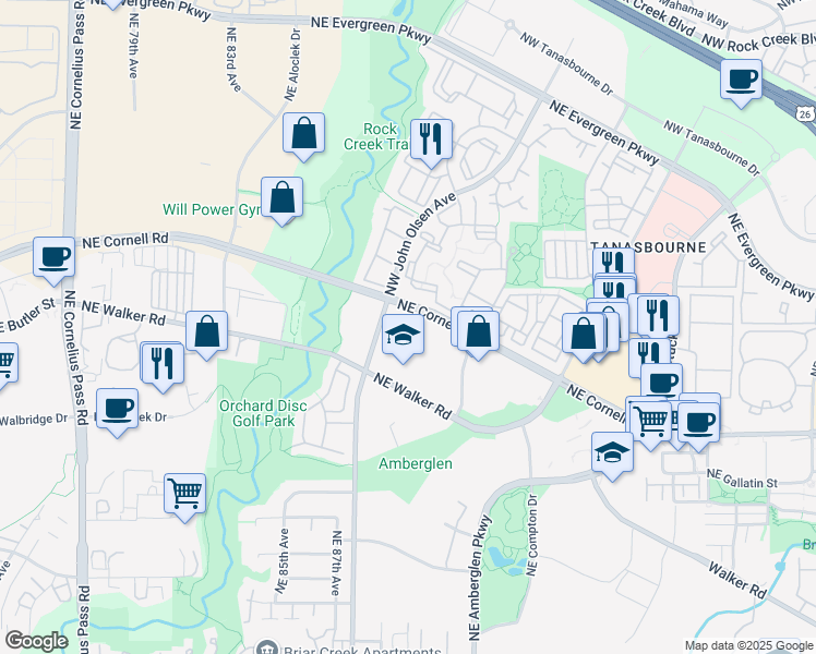 map of restaurants, bars, coffee shops, grocery stores, and more near 2430 Northwest 206th Avenue in Beaverton