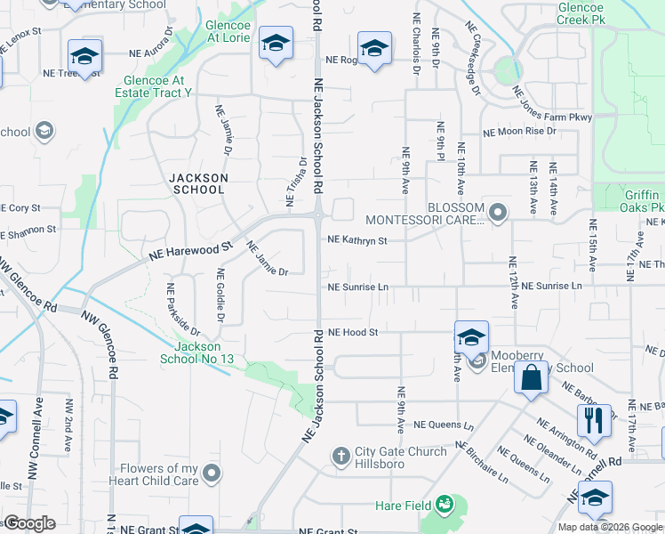 map of restaurants, bars, coffee shops, grocery stores, and more near 1722 Northeast Jackson School Road in Hillsboro