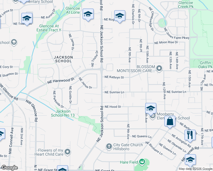 map of restaurants, bars, coffee shops, grocery stores, and more near 1722 Northeast Jackson School Road in Hillsboro