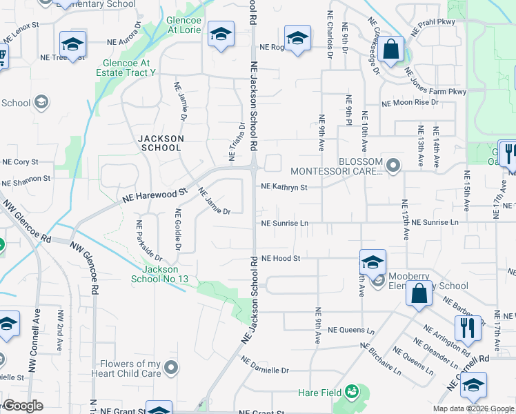 map of restaurants, bars, coffee shops, grocery stores, and more near 1670 Northeast Jackson School Road in Hillsboro