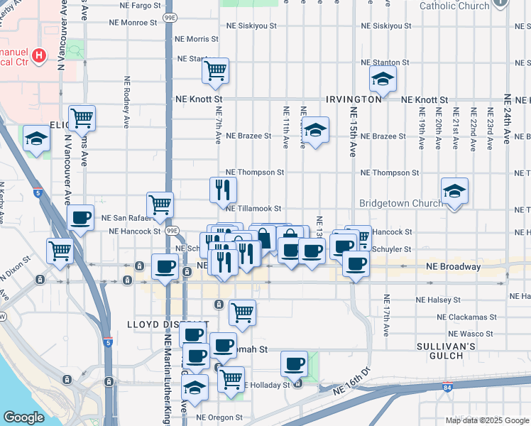 map of restaurants, bars, coffee shops, grocery stores, and more near 2004 Northeast 9th Avenue in Portland