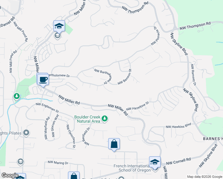 map of restaurants, bars, coffee shops, grocery stores, and more near 1929 Northwest Norfolk Court in Portland