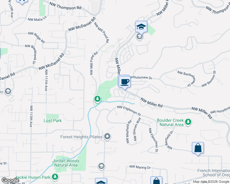map of restaurants, bars, coffee shops, grocery stores, and more near Northwest Village Circle in Portland