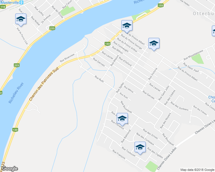 map of restaurants, bars, coffee shops, grocery stores, and more near 214 Rue Ruth in Otterburn Park