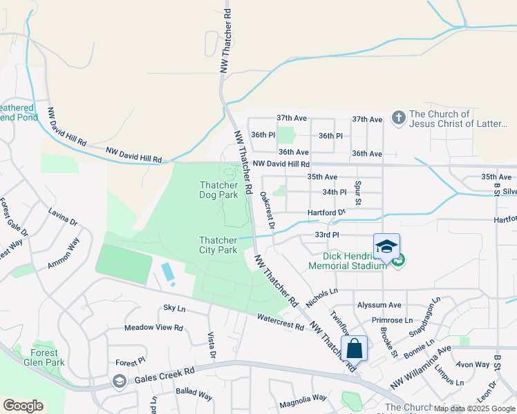 map of restaurants, bars, coffee shops, grocery stores, and more near 2300 Northwest Thatcher Road in Forest Grove