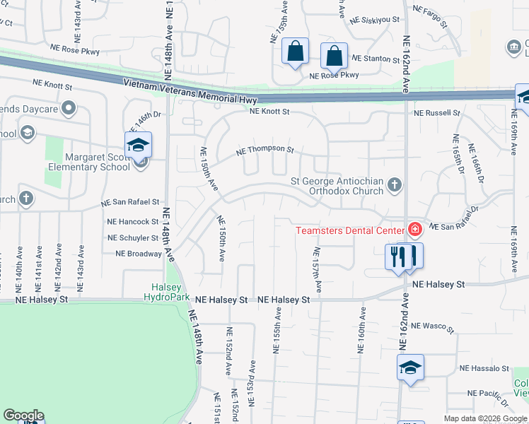 map of restaurants, bars, coffee shops, grocery stores, and more near 1924 Northeast 153rd Place in Portland