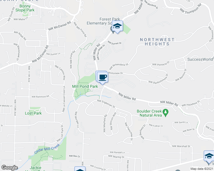 map of restaurants, bars, coffee shops, grocery stores, and more near 1909 Northwest Yorkshire Lane in Portland