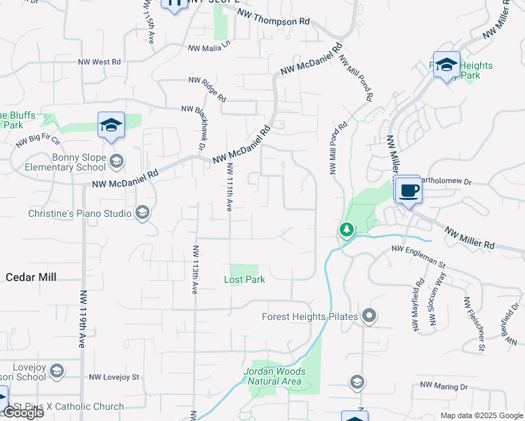 map of restaurants, bars, coffee shops, grocery stores, and more near 10858 Northwest Claire Court in Portland