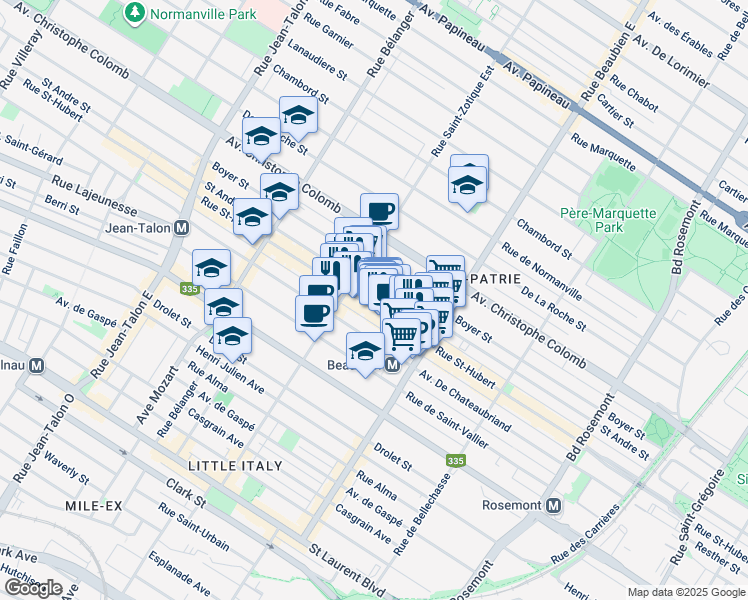map of restaurants, bars, coffee shops, grocery stores, and more near in Montreal