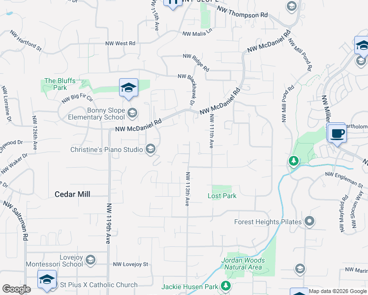 map of restaurants, bars, coffee shops, grocery stores, and more near 11328 Northwest Odeon Lane in Portland