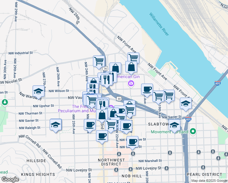 map of restaurants, bars, coffee shops, grocery stores, and more near in Portland