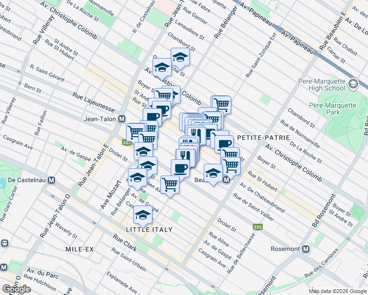 map of restaurants, bars, coffee shops, grocery stores, and more near 6760 Avenue de Chateaubriand in Montreal