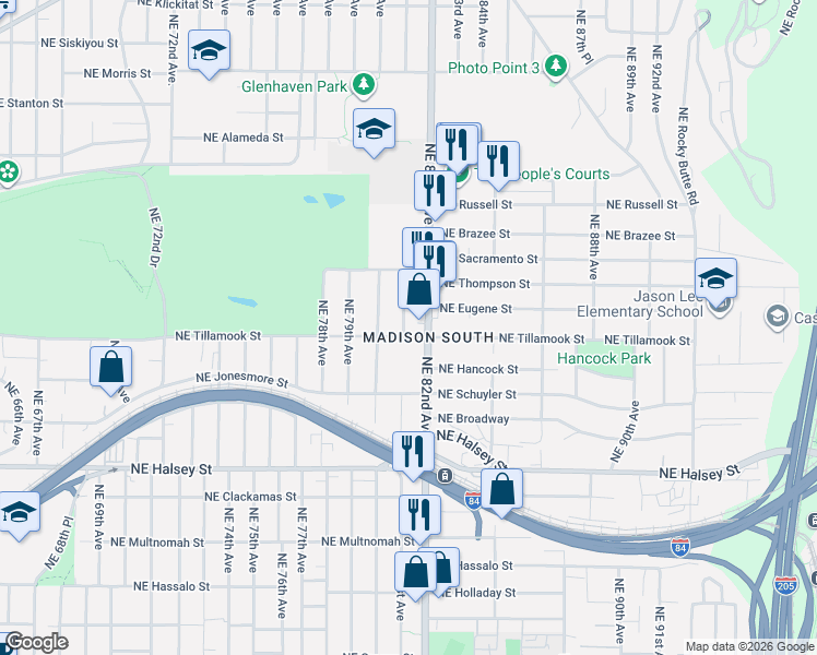 map of restaurants, bars, coffee shops, grocery stores, and more near 2112 Northeast 81st Avenue in Portland