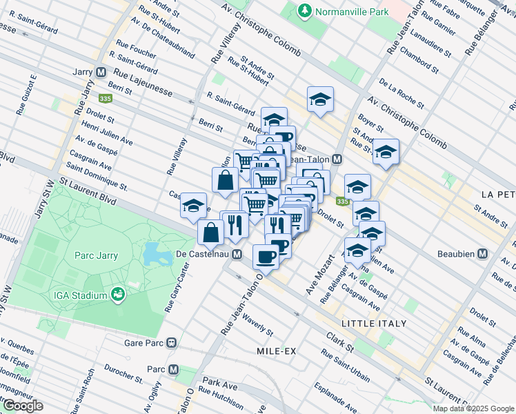 map of restaurants, bars, coffee shops, grocery stores, and more near in Montreal