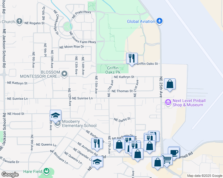 map of restaurants, bars, coffee shops, grocery stores, and more near 1738 Northeast 17th Avenue in Hillsboro