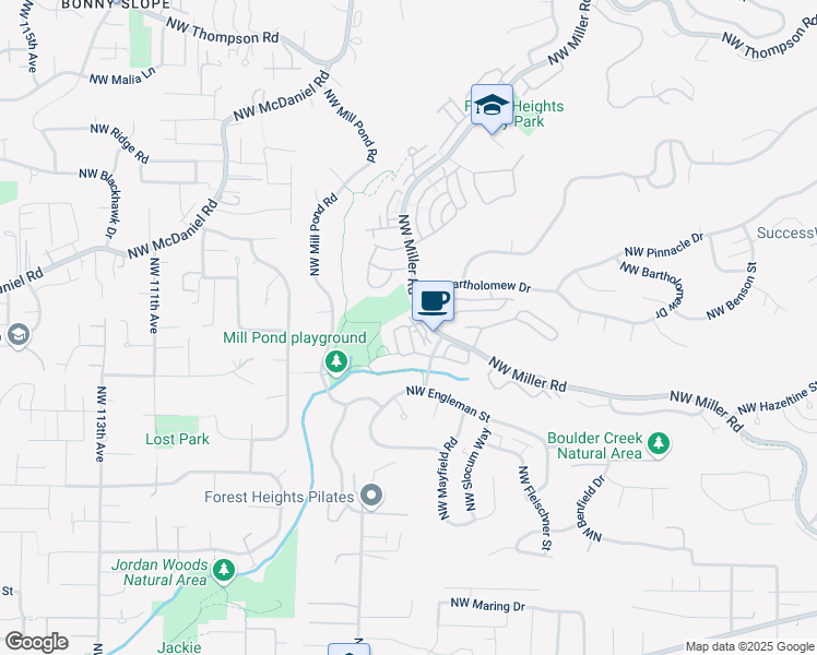 map of restaurants, bars, coffee shops, grocery stores, and more near Northwest Village Circle in Portland