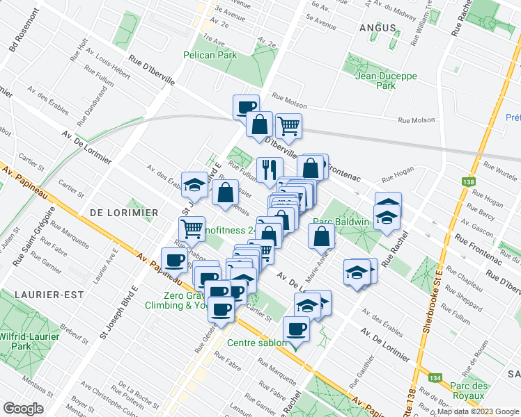 map of restaurants, bars, coffee shops, grocery stores, and more near 4660 Rue Messier in Montréal