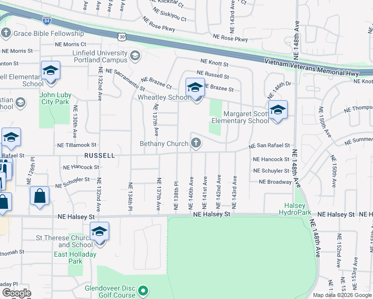 map of restaurants, bars, coffee shops, grocery stores, and more near 1930 Northeast 138th Place in Portland