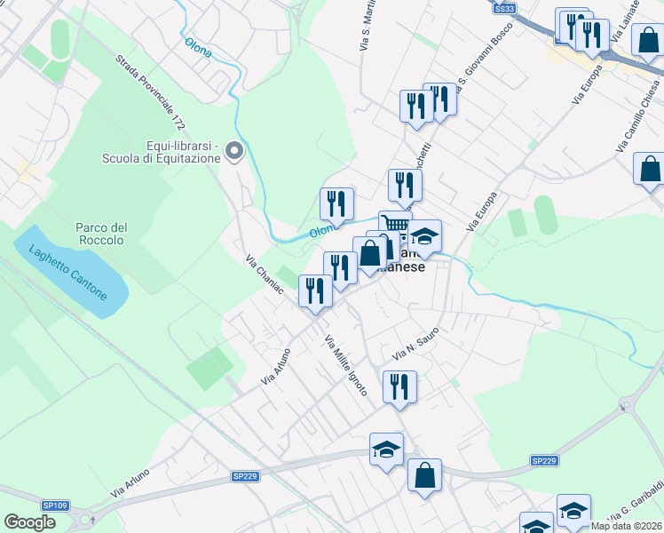 map of restaurants, bars, coffee shops, grocery stores, and more near 44 Via Monsignor Paleari in Pogliano Milanese