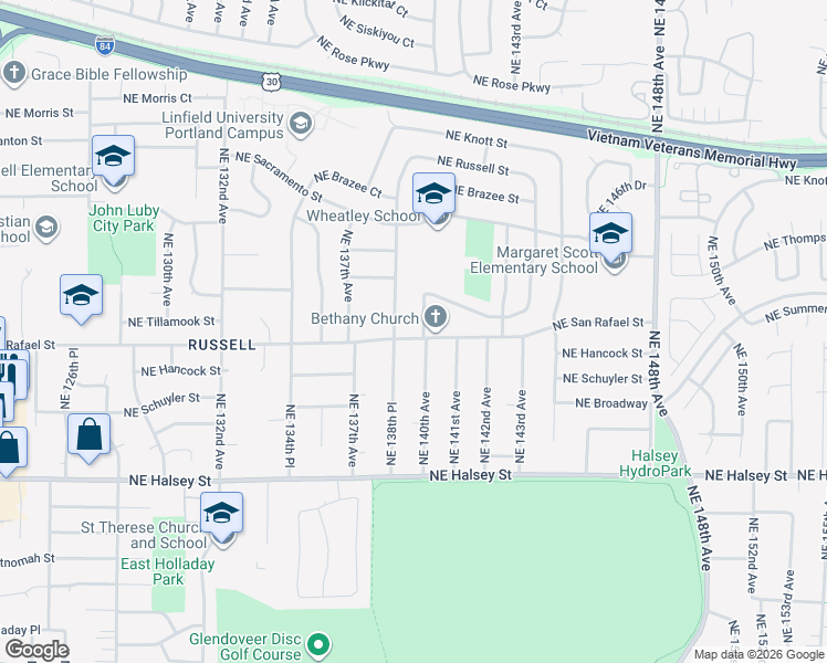 map of restaurants, bars, coffee shops, grocery stores, and more near 1930 Northeast 138th Place in Portland