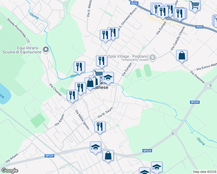 map of restaurants, bars, coffee shops, grocery stores, and more near in Metropolitan City of Milan