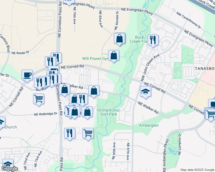 map of restaurants, bars, coffee shops, grocery stores, and more near 2550 Northwest Aloclek Drive in Hillsboro