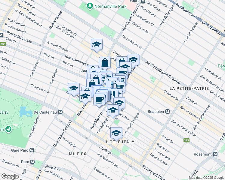 map of restaurants, bars, coffee shops, grocery stores, and more near 6993 Rue Saint-Denis in Montréal