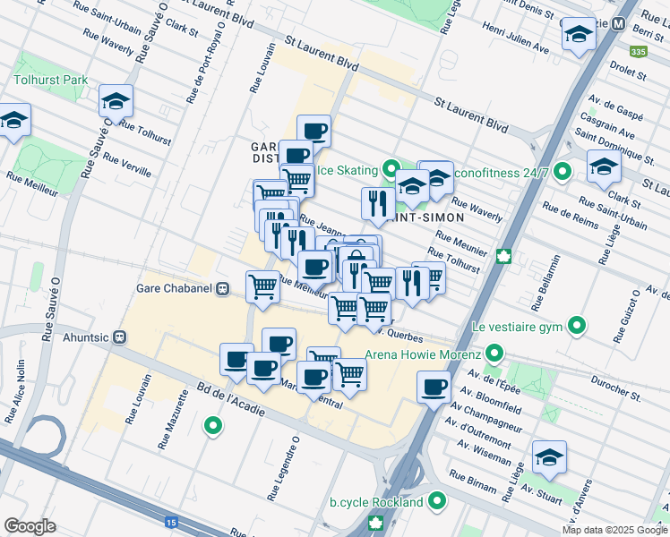 map of restaurants, bars, coffee shops, grocery stores, and more near in Montréal