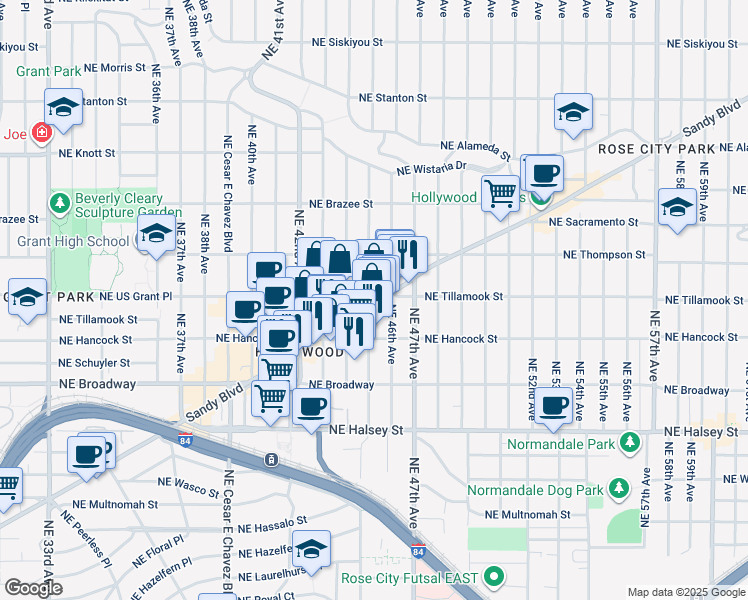 map of restaurants, bars, coffee shops, grocery stores, and more near in Portland