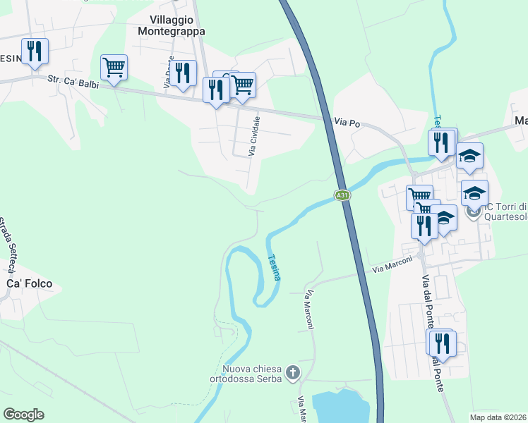 map of restaurants, bars, coffee shops, grocery stores, and more near 2 Via Palù in Provincia di Vicenza