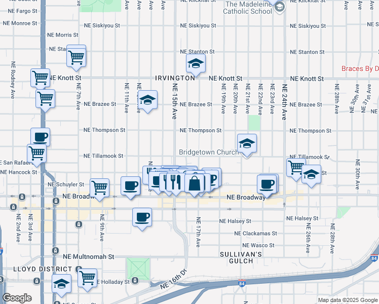 map of restaurants, bars, coffee shops, grocery stores, and more near 2004 Northeast 16th Avenue in Portland