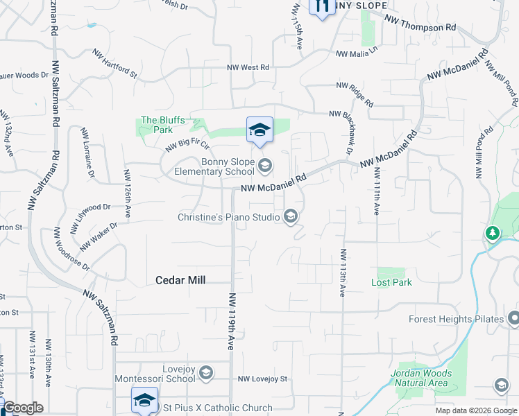 map of restaurants, bars, coffee shops, grocery stores, and more near 2413 Northwest Byrne Terrace in Portland