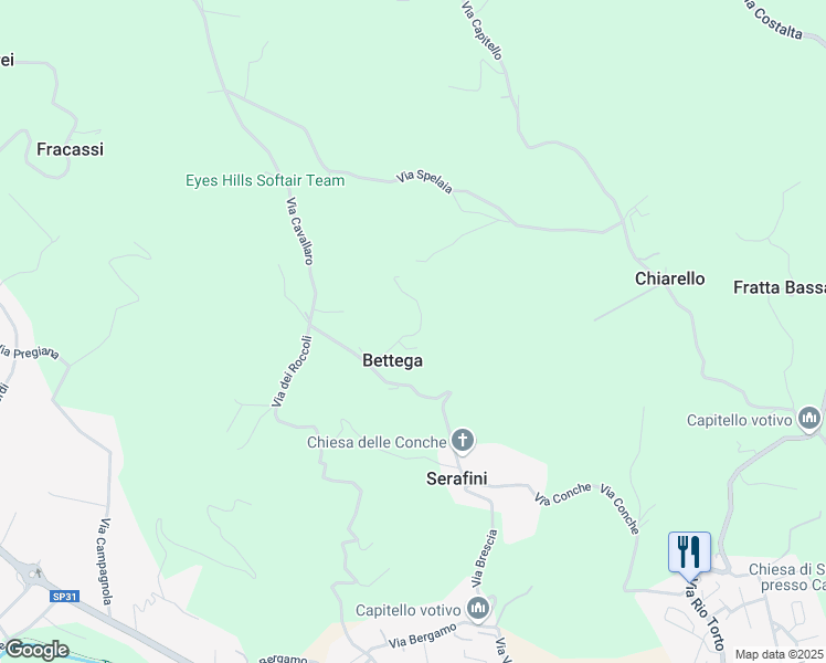 map of restaurants, bars, coffee shops, grocery stores, and more near 364 Via Conche in Bettega