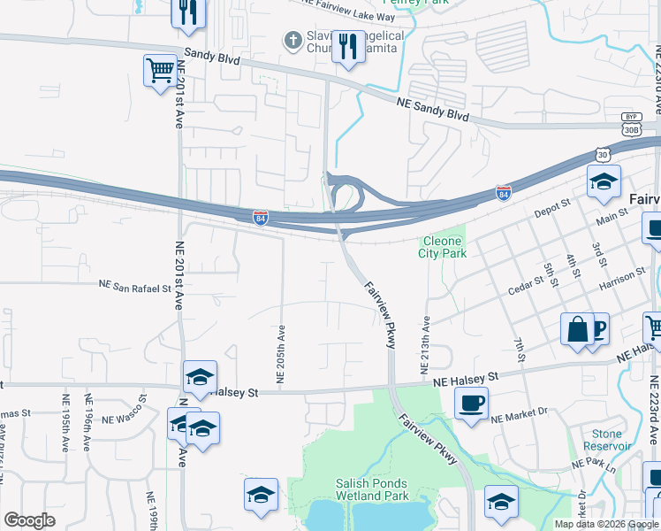 map of restaurants, bars, coffee shops, grocery stores, and more near 2260 Northeast 207th Place in Fairview