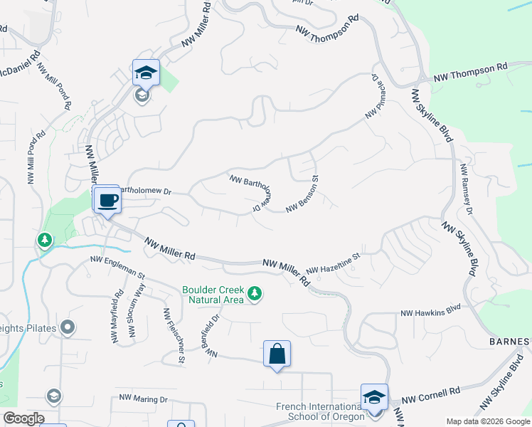map of restaurants, bars, coffee shops, grocery stores, and more near 9028 Northwest Benson Street in Portland