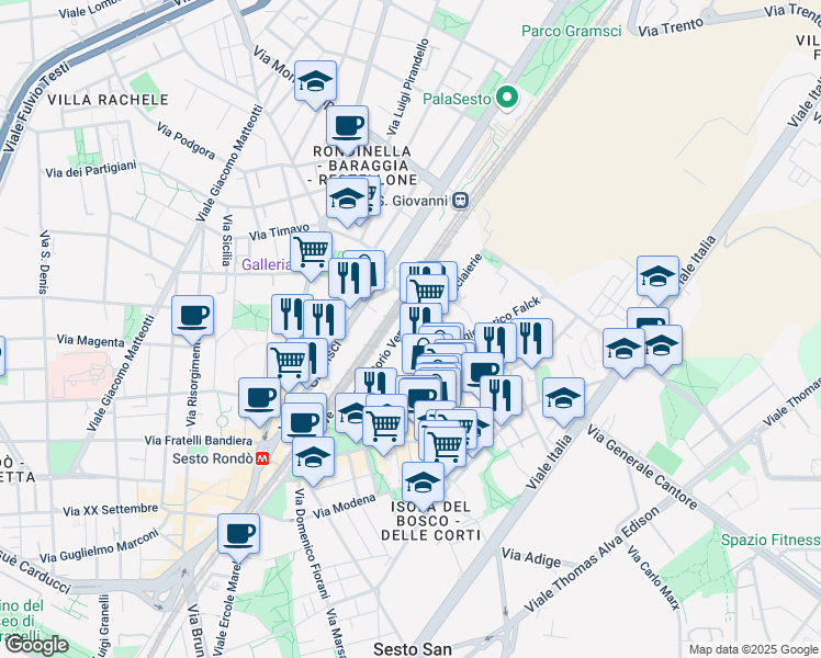 map of restaurants, bars, coffee shops, grocery stores, and more near 4 Via Enrico Falck in Sesto San Giovanni
