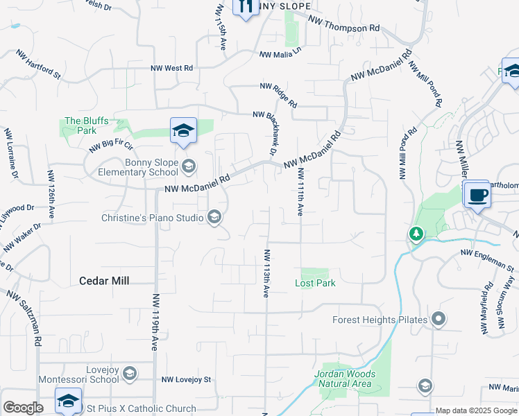 map of restaurants, bars, coffee shops, grocery stores, and more near 11328 Northwest Odeon Lane in Portland