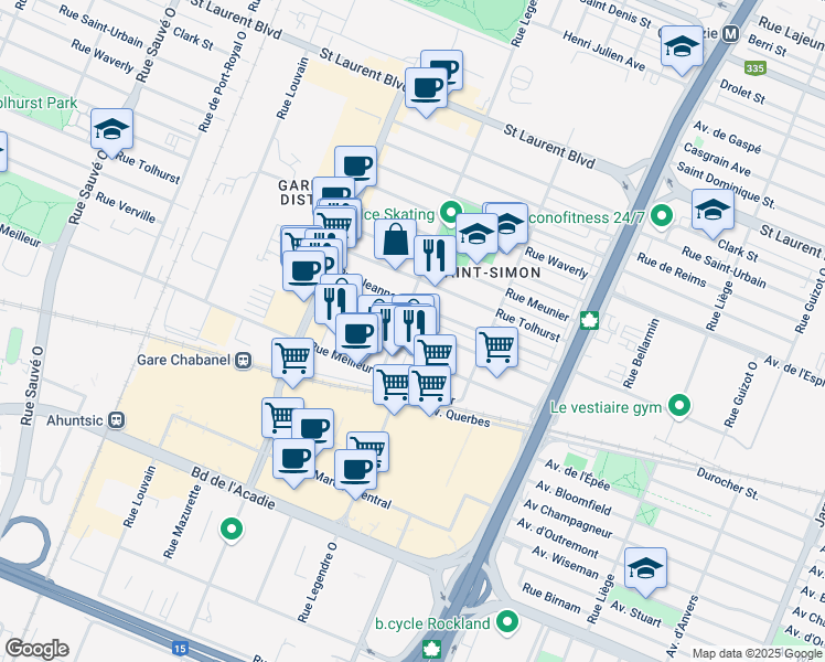 map of restaurants, bars, coffee shops, grocery stores, and more near 9074 Rue Verville in Montréal