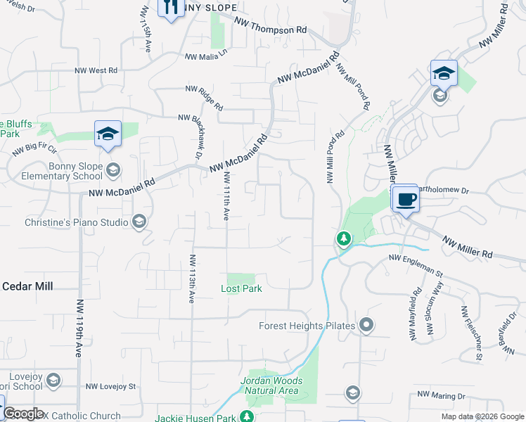 map of restaurants, bars, coffee shops, grocery stores, and more near 2605 Northwest 108th Terrace in Portland